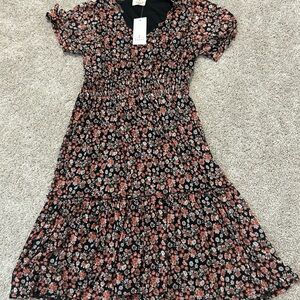 Floral Midi Dress - Black and Pink